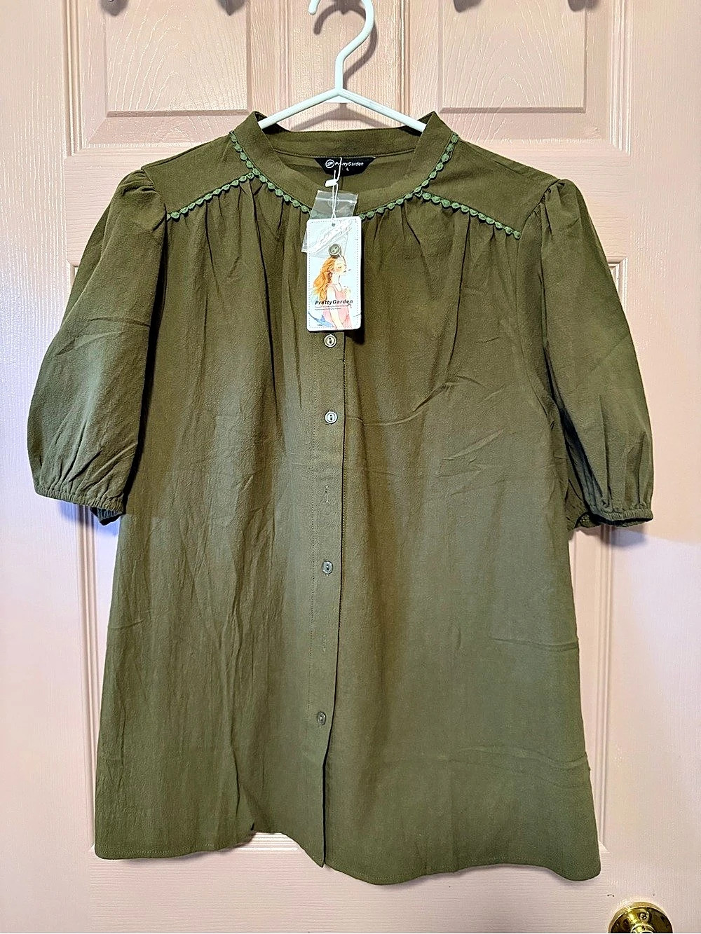 PrettyGarden Women's Summer Short Sleeve Button Down Shirt with Pom Trim